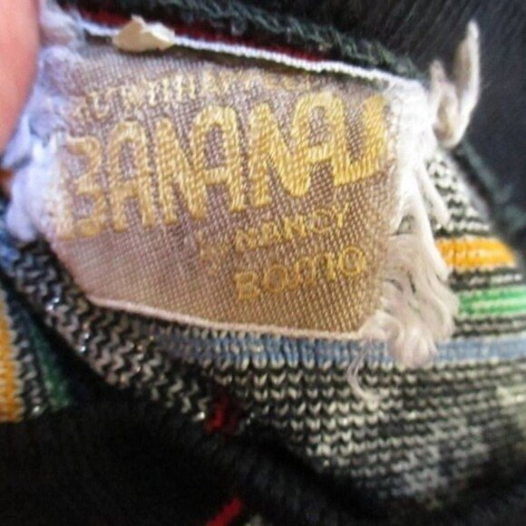 Vintage 80s True Boho Top Medium Chrome Crosstitch Print Knit Sweater by Bananas - Picture 7 of 7